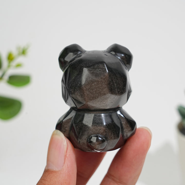 Natural Crystal Carving Silver Obsidian Faceted Candy Bear