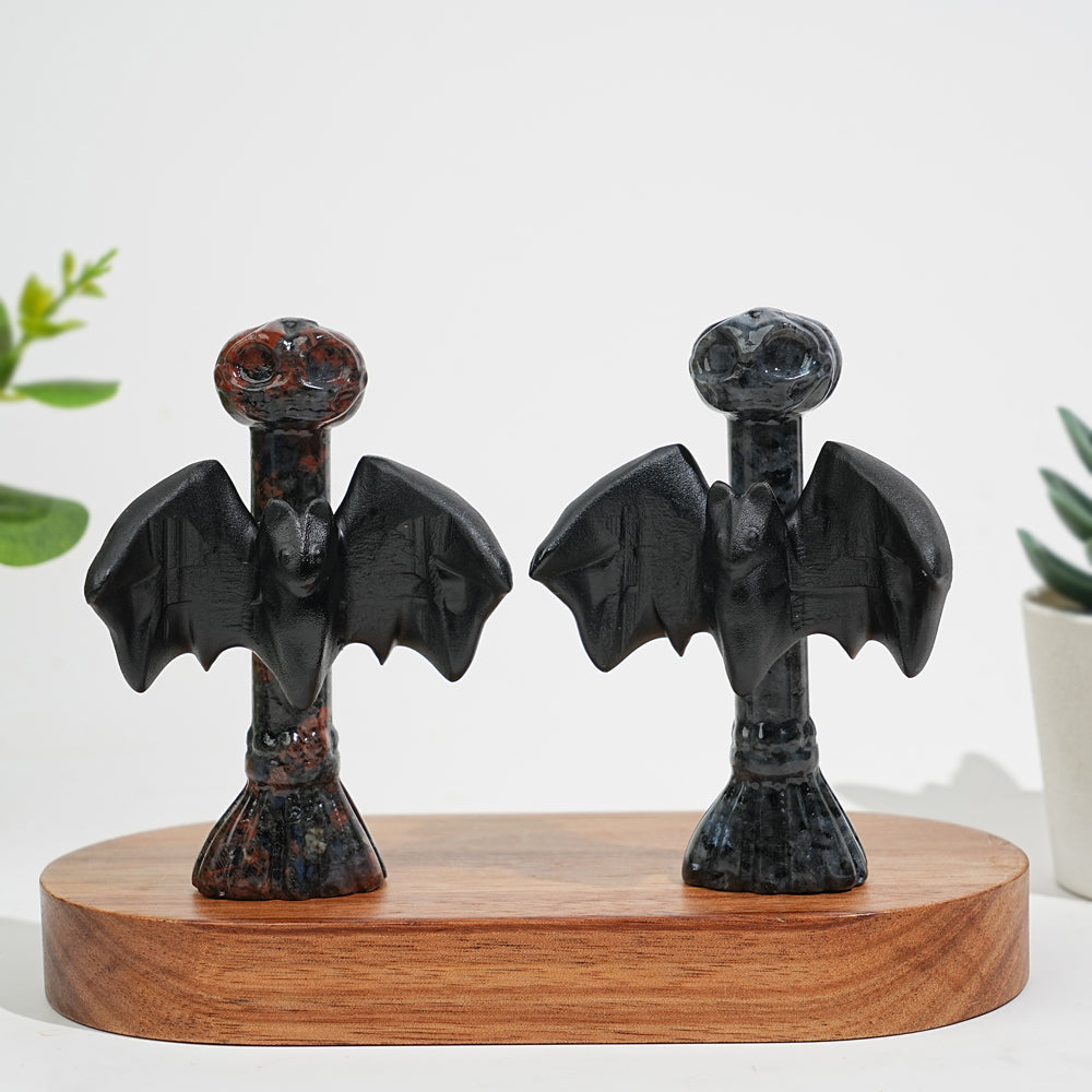 Natural Crystal Gothic Bat On Broom Carving