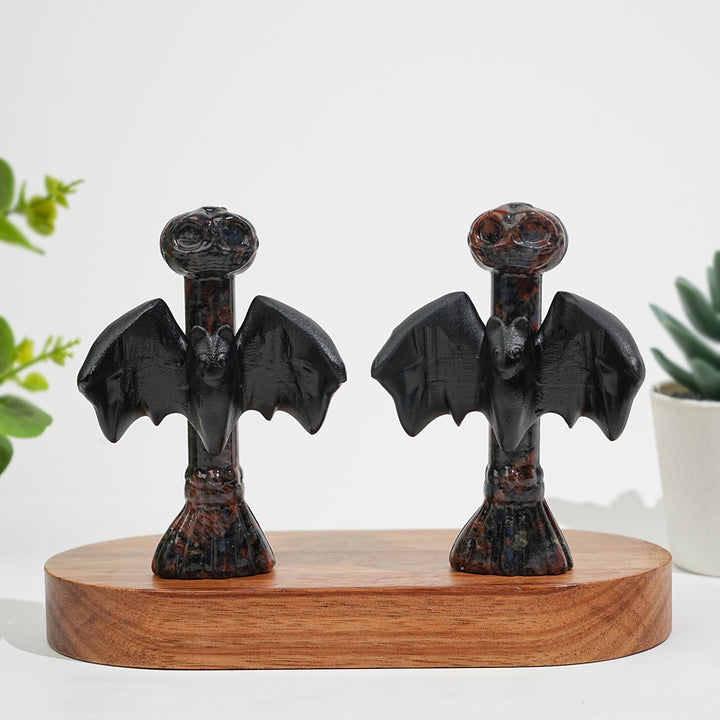 Natural Crystal Gothic Bat On Broom Carving