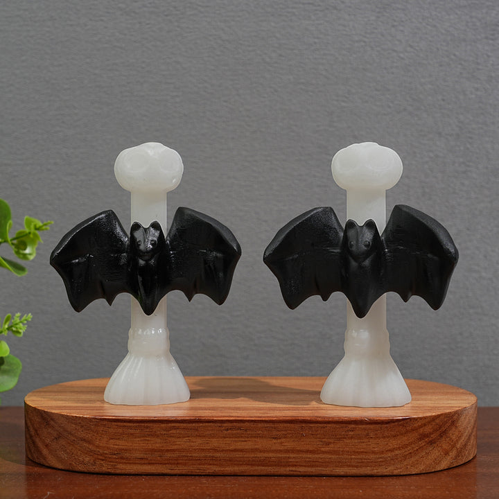 Natural Crystal Gothic Bat On Broom Carving