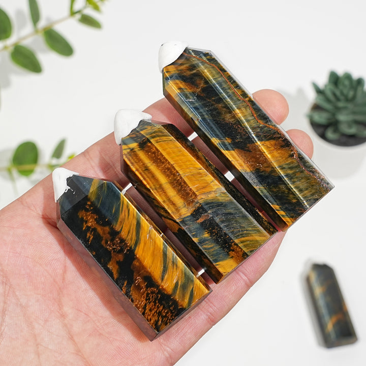 Natural Crystal Blue and Yellow Tiger's Eye Point