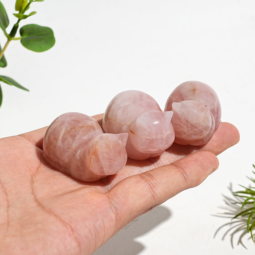 Natural Crystal Carving Rose Quartz Cute Loaf Cat