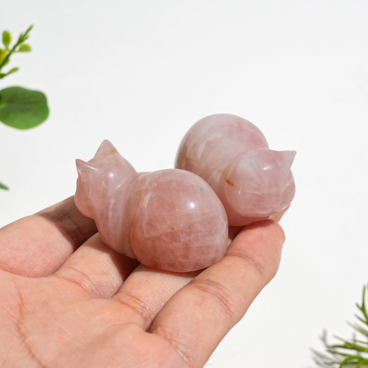 Natural Crystal Carving Rose Quartz Cute Loaf Cat