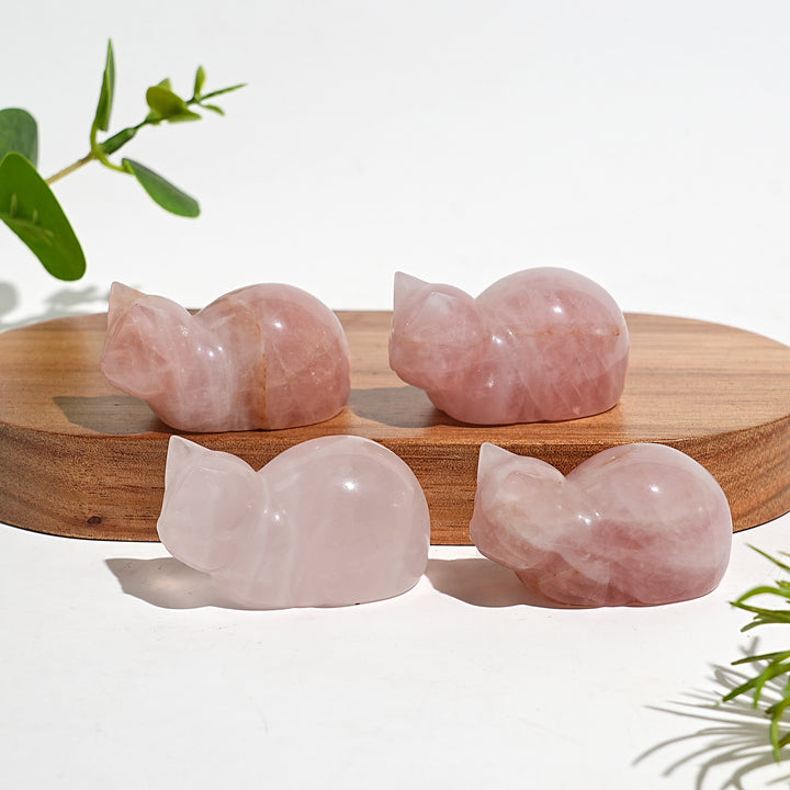 Natural Crystal Carving Rose Quartz Cute Loaf Cat