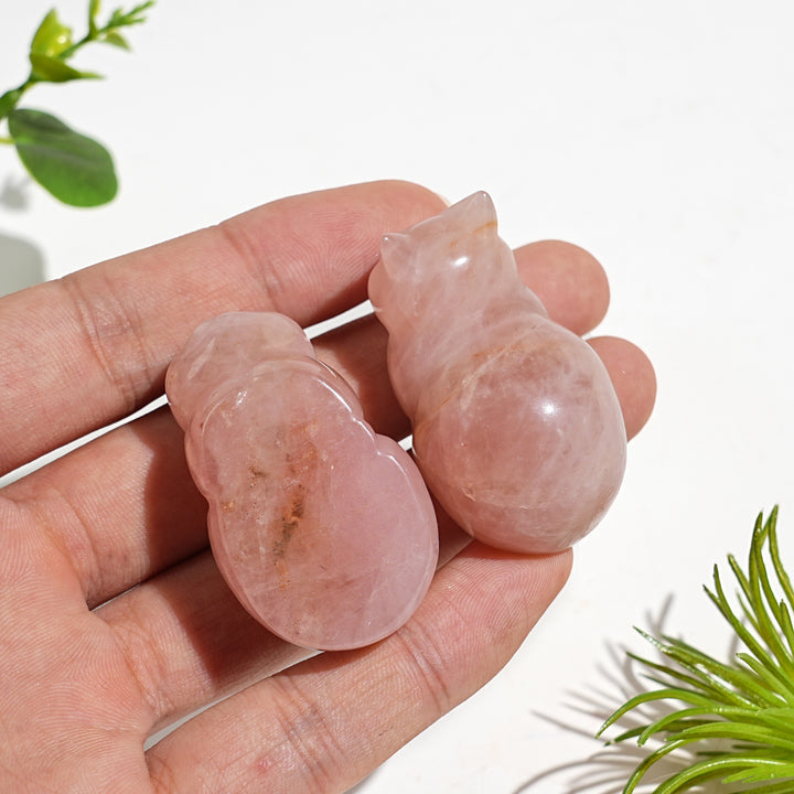 Natural Crystal Carving Rose Quartz Cute Loaf Cat