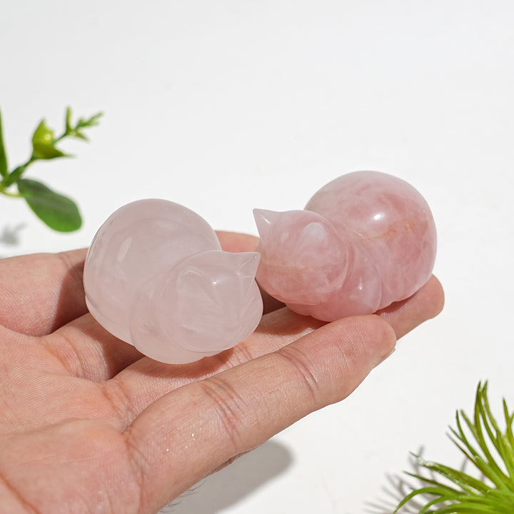 Natural Crystal Carving Rose Quartz Cute Loaf Cat