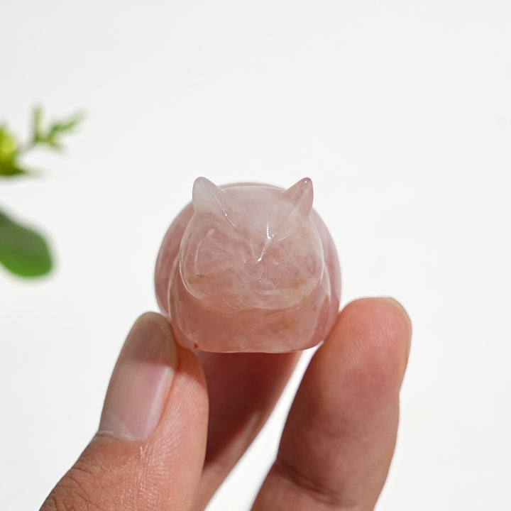 Natural Crystal Carving Rose Quartz Cute Loaf Cat