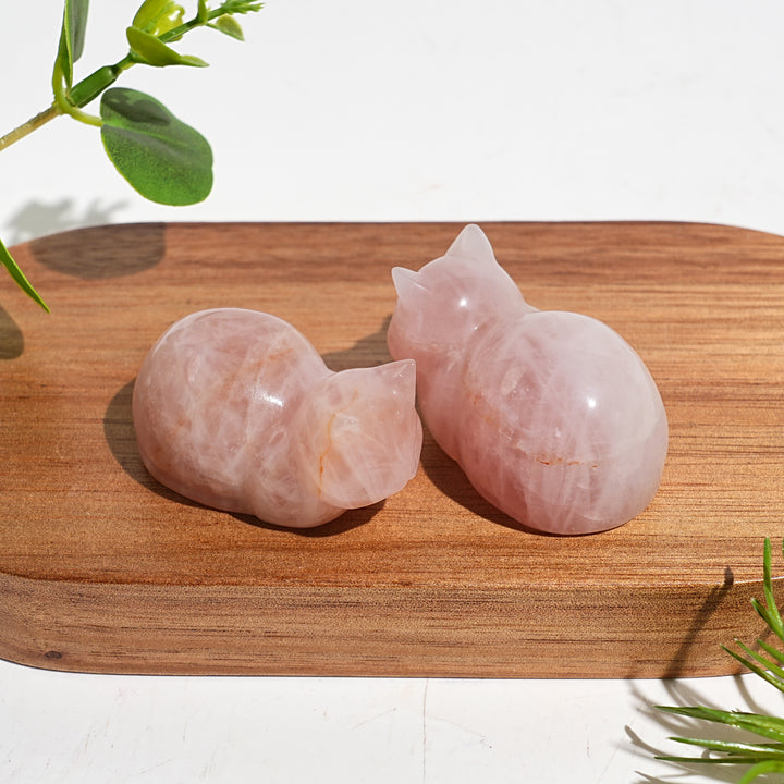 Natural Crystal Carving Rose Quartz Cute Loaf Cat