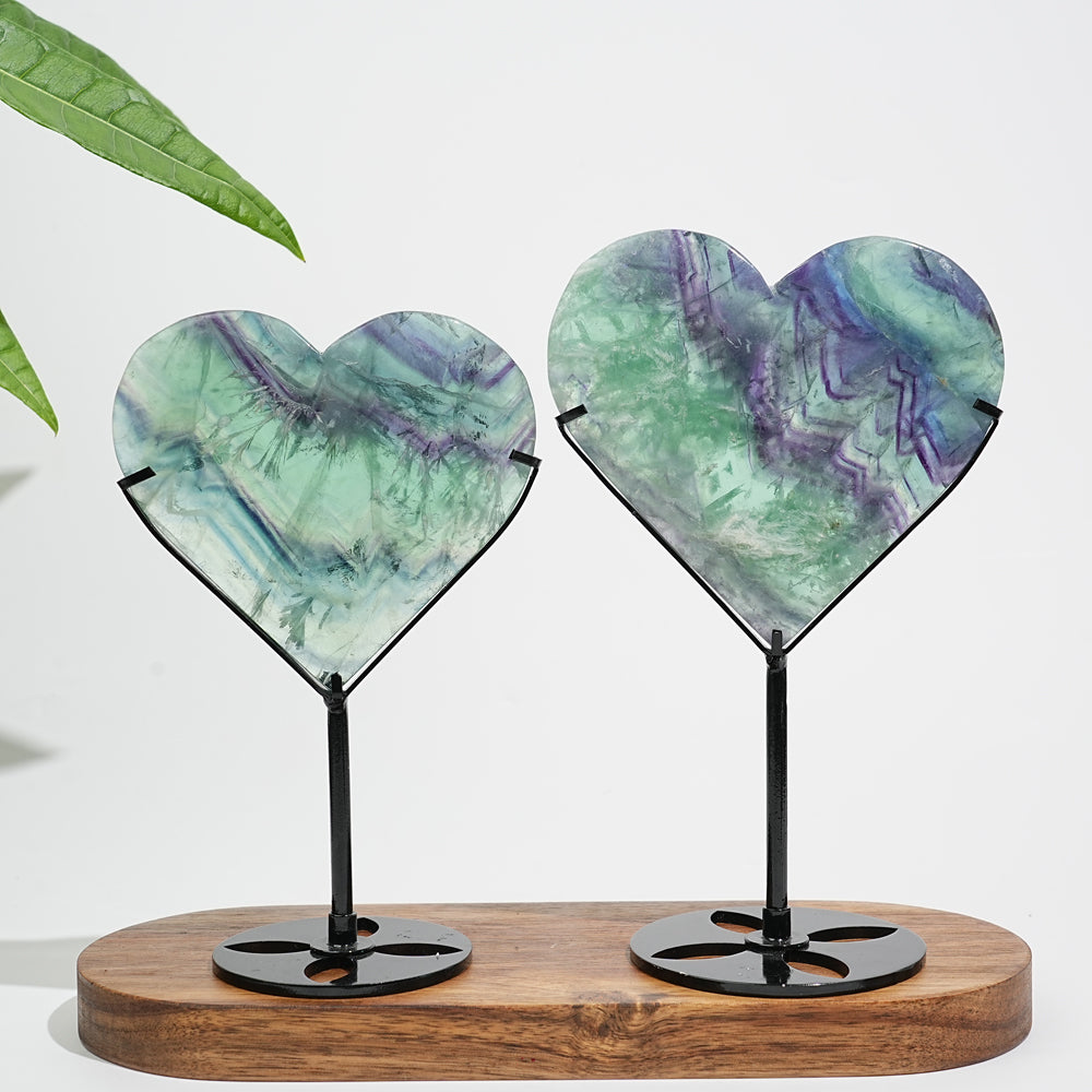 Unique,Natural Crystal Feather Fluorite Heart With Stand