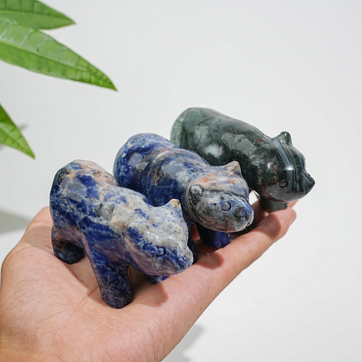 Unique,Natural Crystal Cute Walking Polor Bear Carving