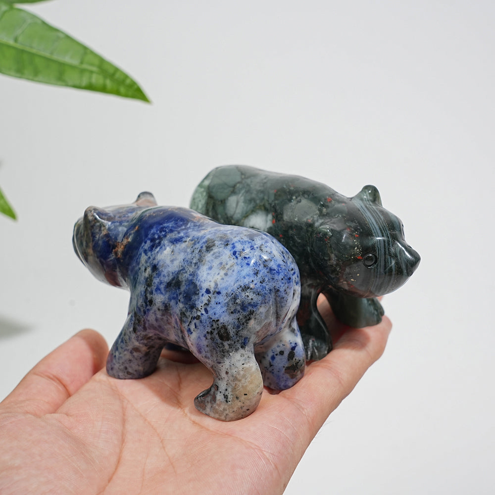 Unique,Natural Crystal Cute Walking Polor Bear Carving