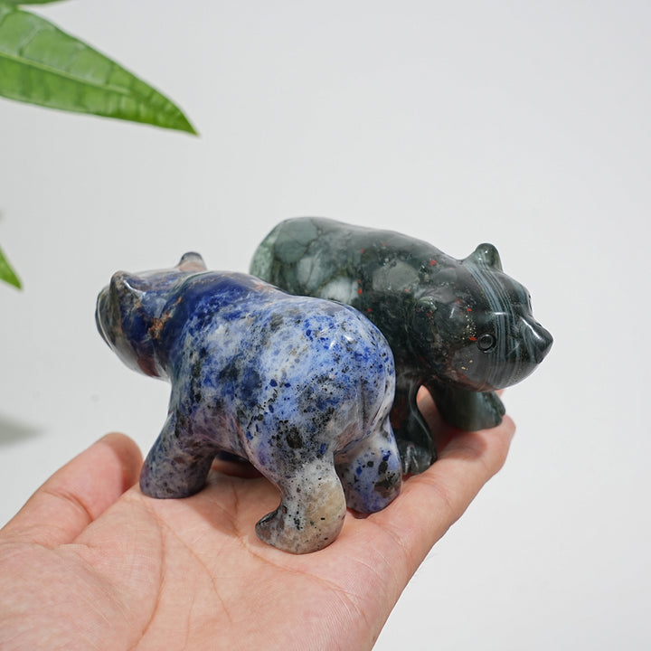 Unique,Natural Crystal Cute Walking Polor Bear Carving