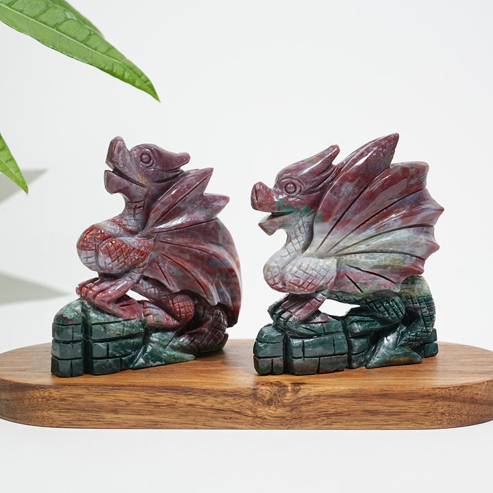 Unique,Natural Crystal Vibrant Ocean Jasper Flying Dragon Carving