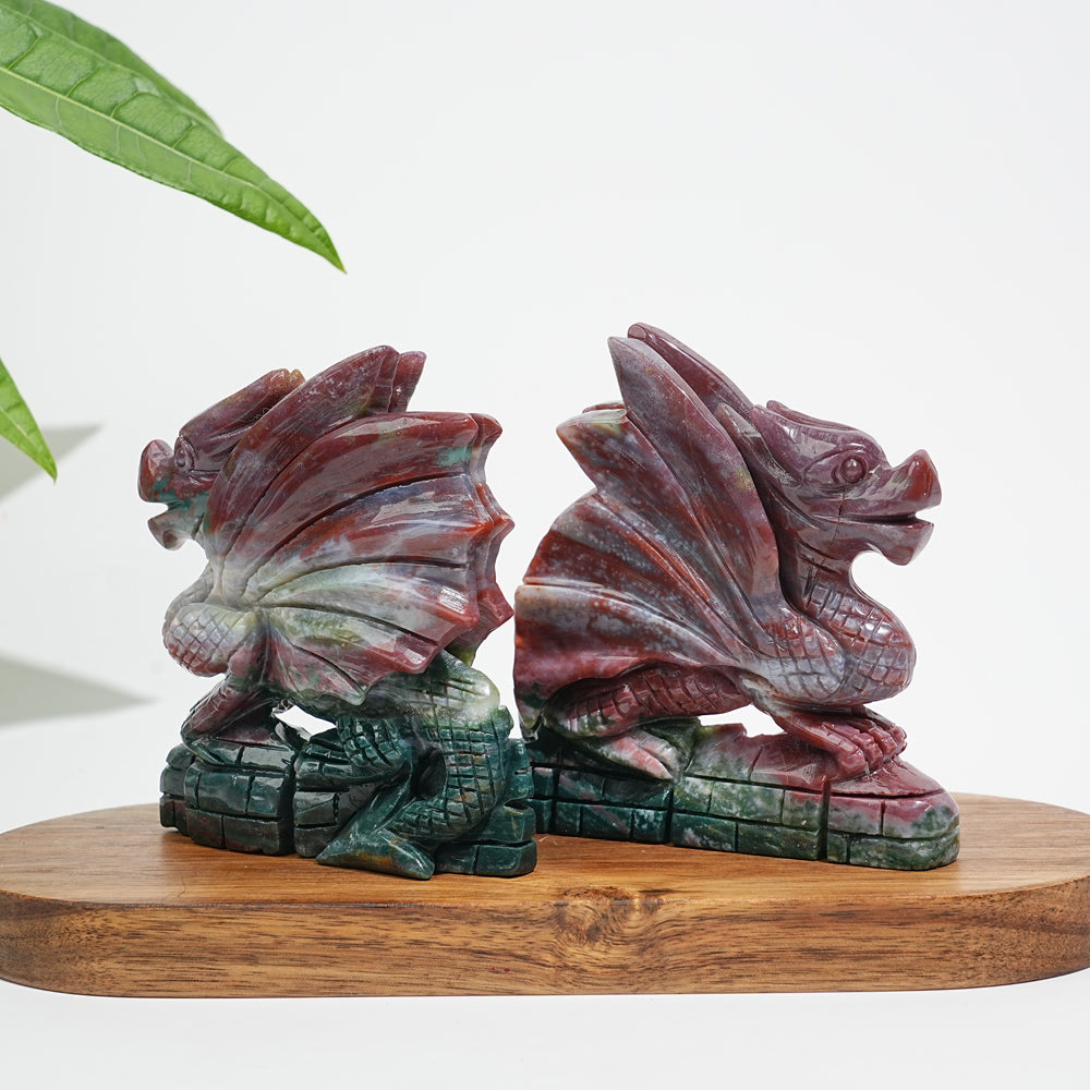 Unique,Natural Crystal Vibrant Ocean Jasper Flying Dragon Carving