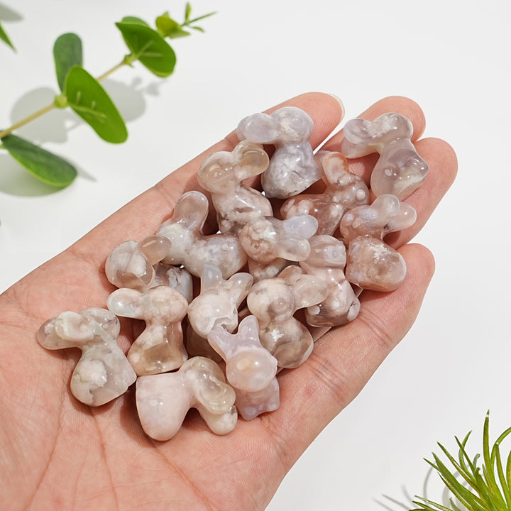 Natural Crystal Cute Flower Agate Rabbit Carving