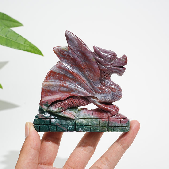 Unique,Natural Crystal Vibrant Ocean Jasper Flying Dragon Carving