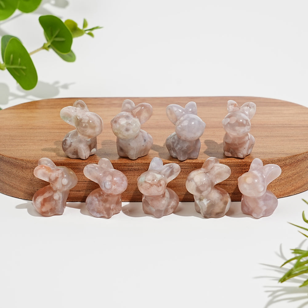 Natural Crystal Cute Flower Agate Rabbit Carving