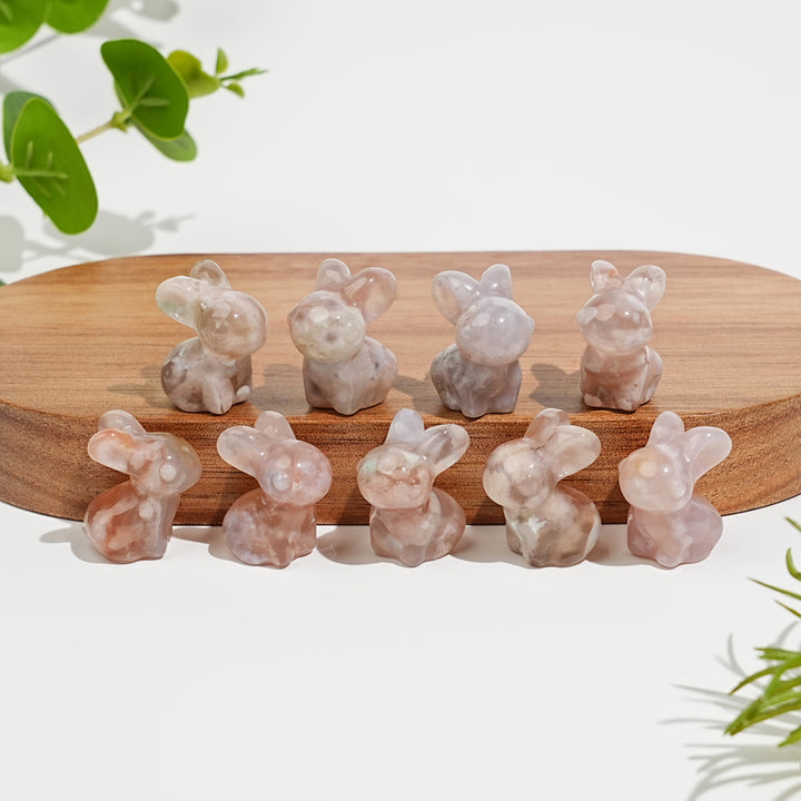 Natural Crystal Cute Flower Agate Rabbit Carving