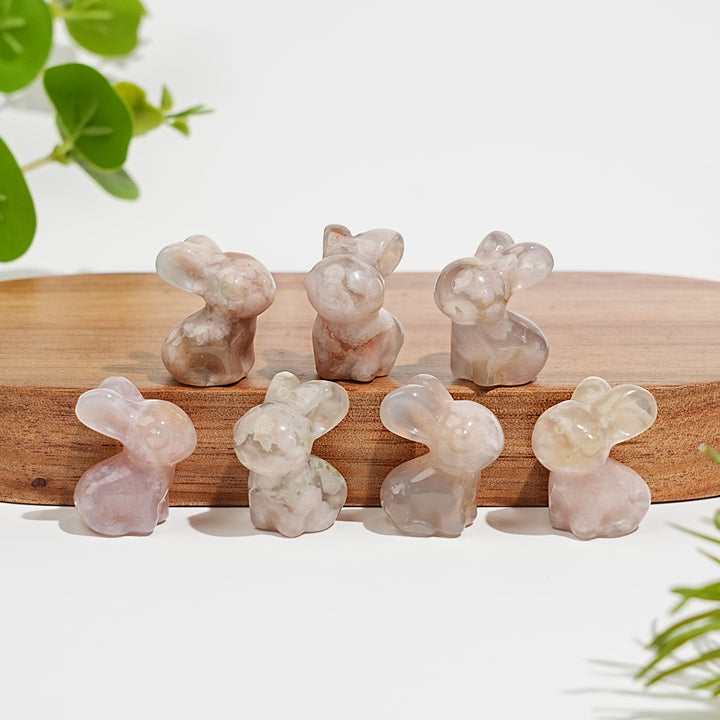 Natural Crystal Cute Flower Agate Rabbit Carving