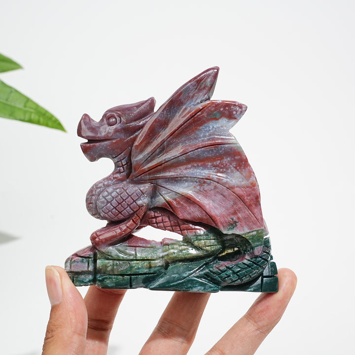 Unique,Natural Crystal Vibrant Ocean Jasper Flying Dragon Carving
