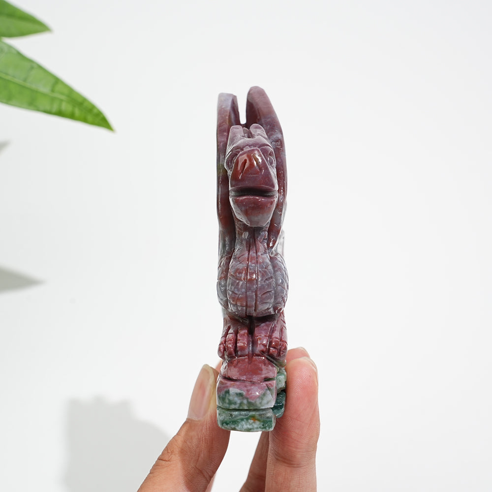 Unique,Natural Crystal Vibrant Ocean Jasper Flying Dragon Carving