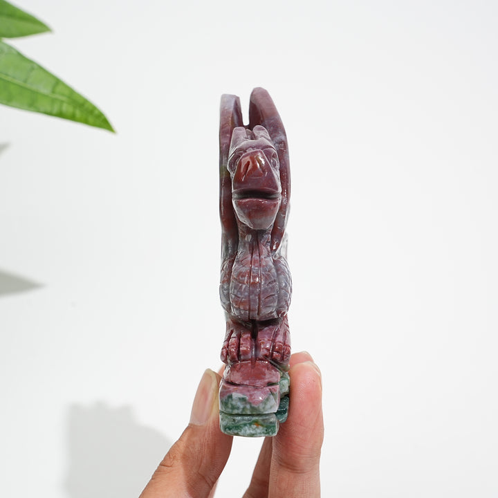 Unique,Natural Crystal Vibrant Ocean Jasper Flying Dragon Carving