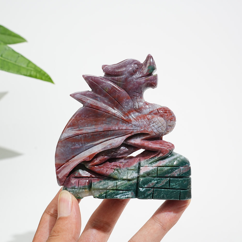 Unique,Natural Crystal Vibrant Ocean Jasper Flying Dragon Carving