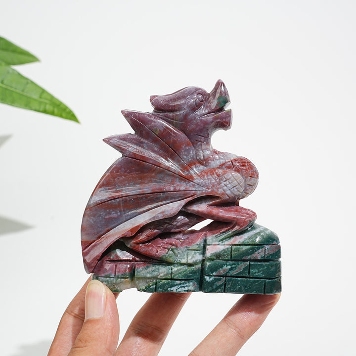 Unique,Natural Crystal Vibrant Ocean Jasper Flying Dragon Carving