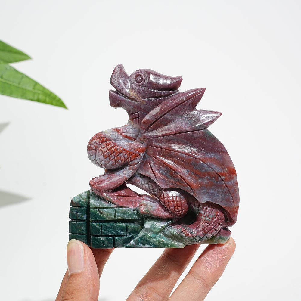 Unique,Natural Crystal Vibrant Ocean Jasper Flying Dragon Carving