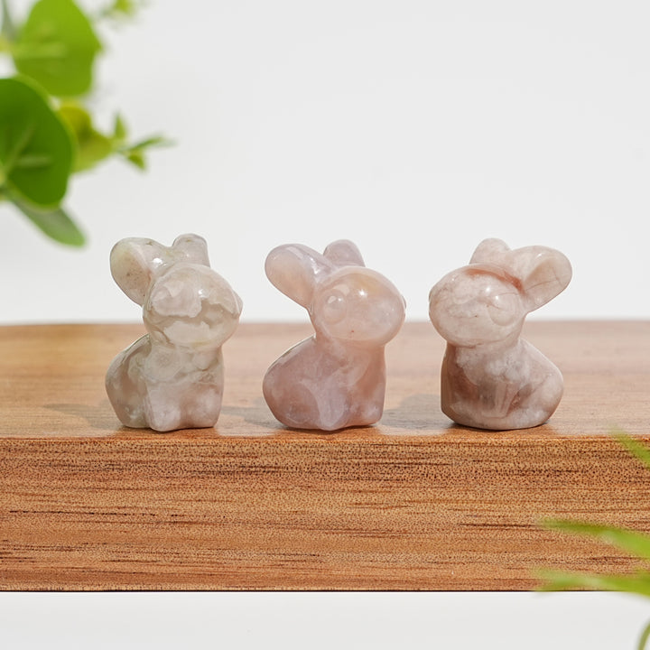Natural Crystal Cute Flower Agate Rabbit Carving