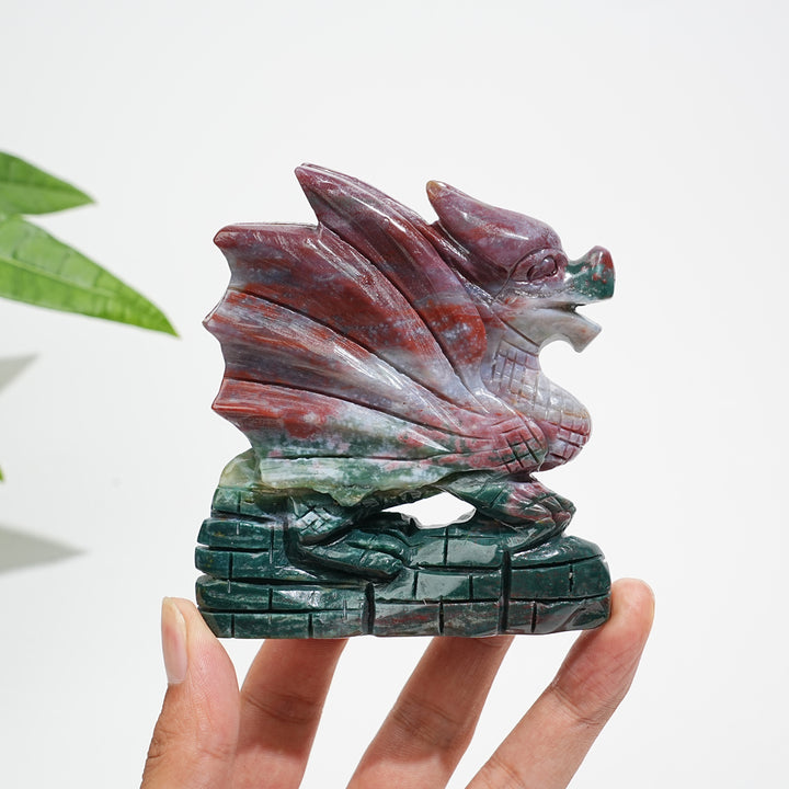 Unique,Natural Crystal Vibrant Ocean Jasper Flying Dragon Carving