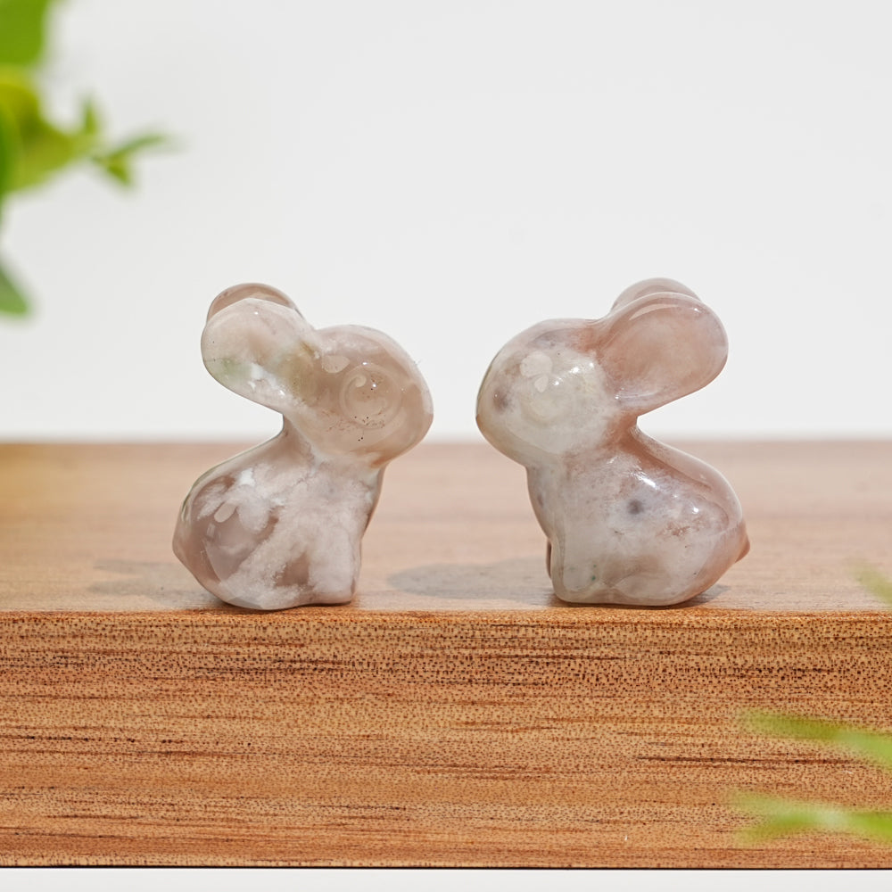 Natural Crystal Cute Flower Agate Rabbit Carving