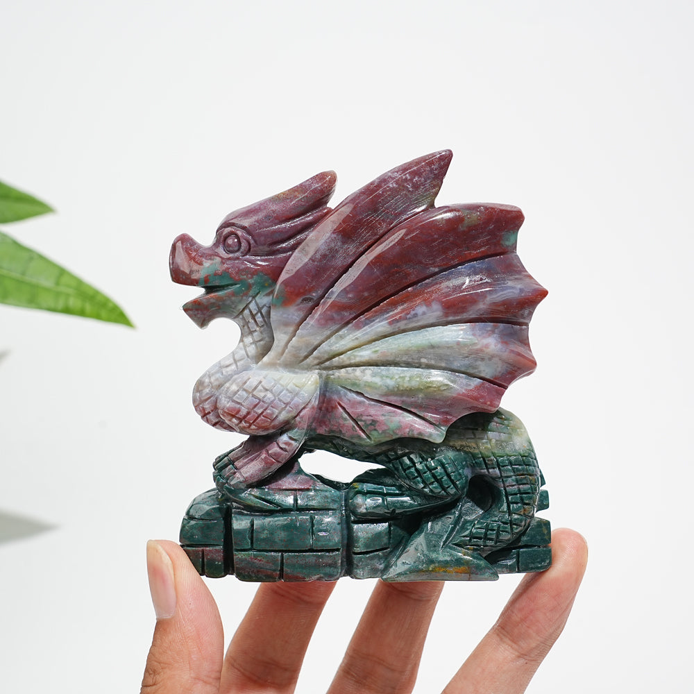 Unique,Natural Crystal Vibrant Ocean Jasper Flying Dragon Carving