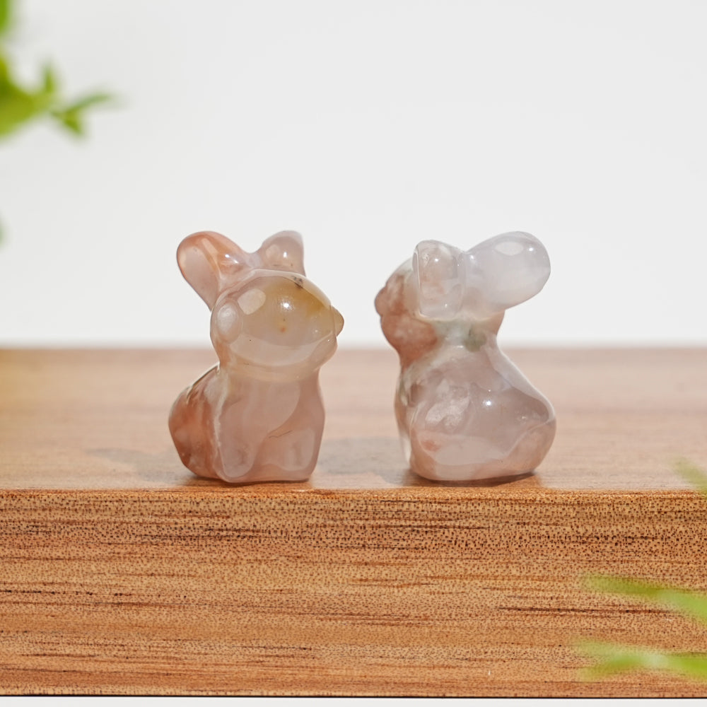 Natural Crystal Cute Flower Agate Rabbit Carving