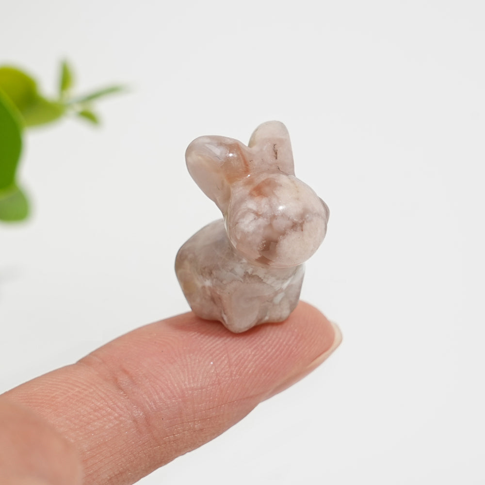 Natural Crystal Cute Flower Agate Rabbit Carving