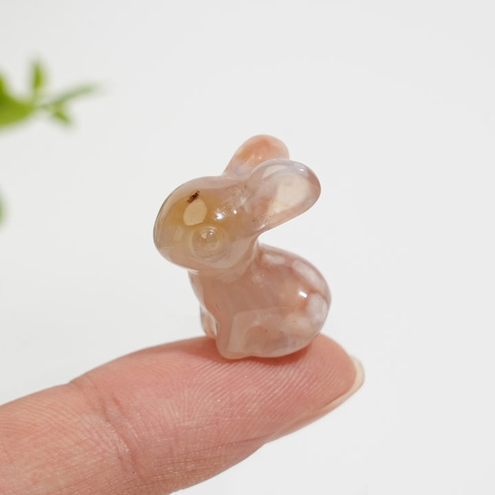 Natural Crystal Cute Flower Agate Rabbit Carving
