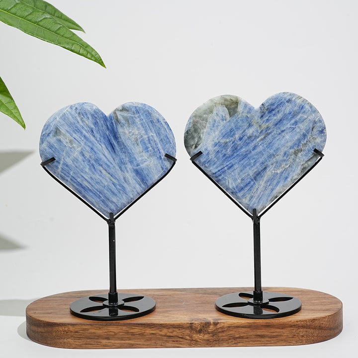 Unique,Natural Blue Kyanite Calming Heart With Stand