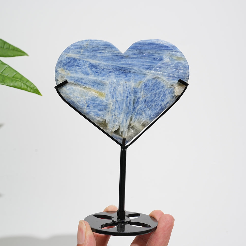 Unique,Natural Blue Kyanite Calming Heart With Stand