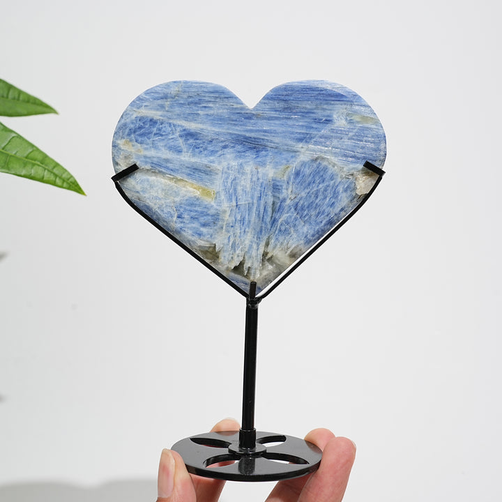 Unique,Natural Blue Kyanite Calming Heart With Stand