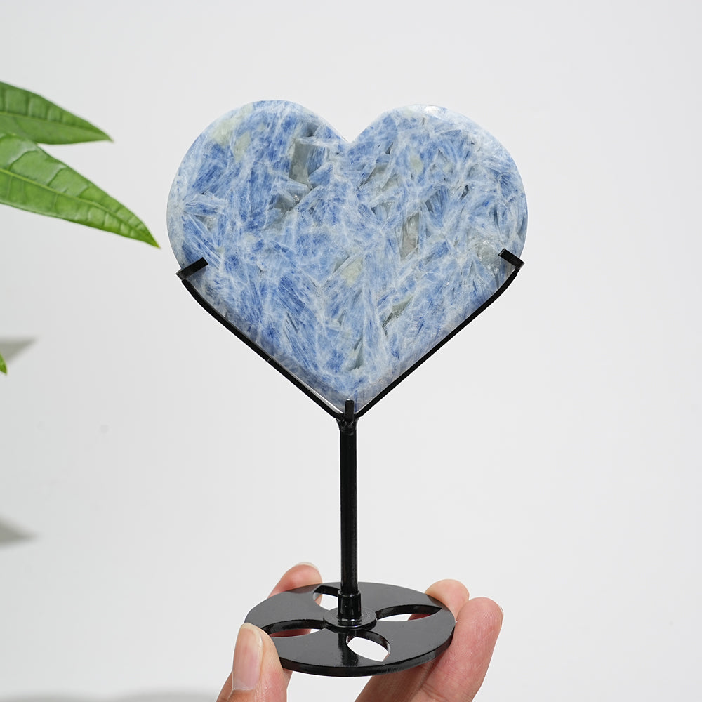 Unique,Natural Blue Kyanite Calming Heart With Stand