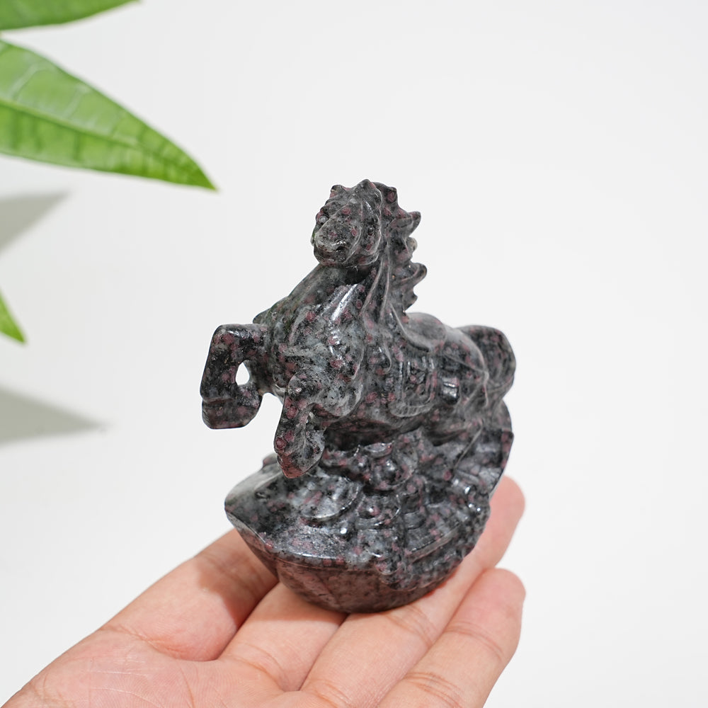 Natural Garnet Stone Spirited Wealth Horse Carving