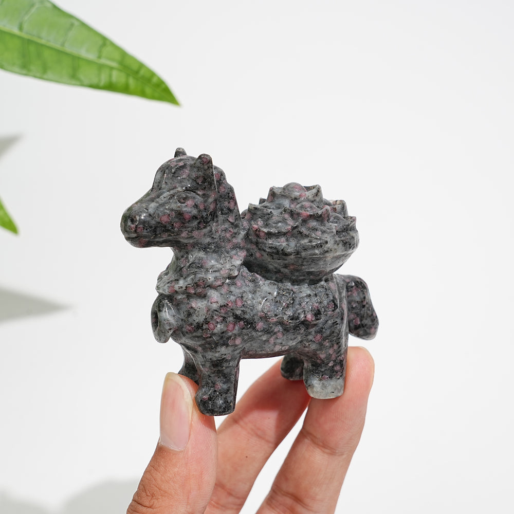 Natural Crystal Garnet Wealth Pony Carving
