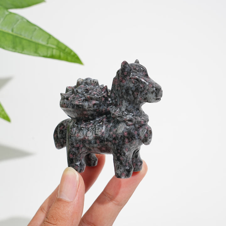 Natural Crystal Garnet Wealth Pony Carving