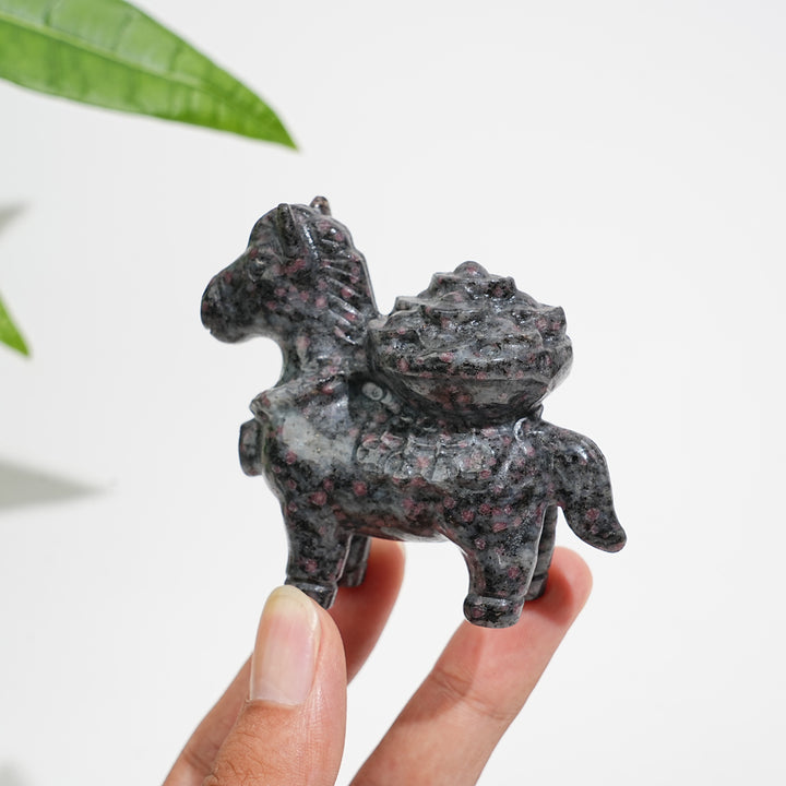 Natural Crystal Garnet Wealth Pony Carving