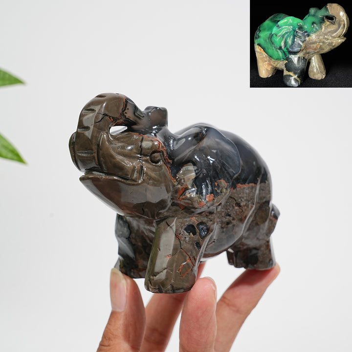A Slightly Imperfect Natural Volcanic Agate Trunk-Up Elephant Carving