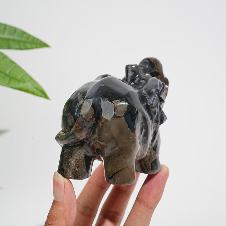 A Slightly Imperfect Natural Volcanic Agate Trunk-Up Elephant Carving