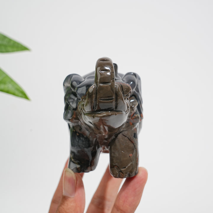A Slightly Imperfect Natural Volcanic Agate Trunk-Up Elephant Carving