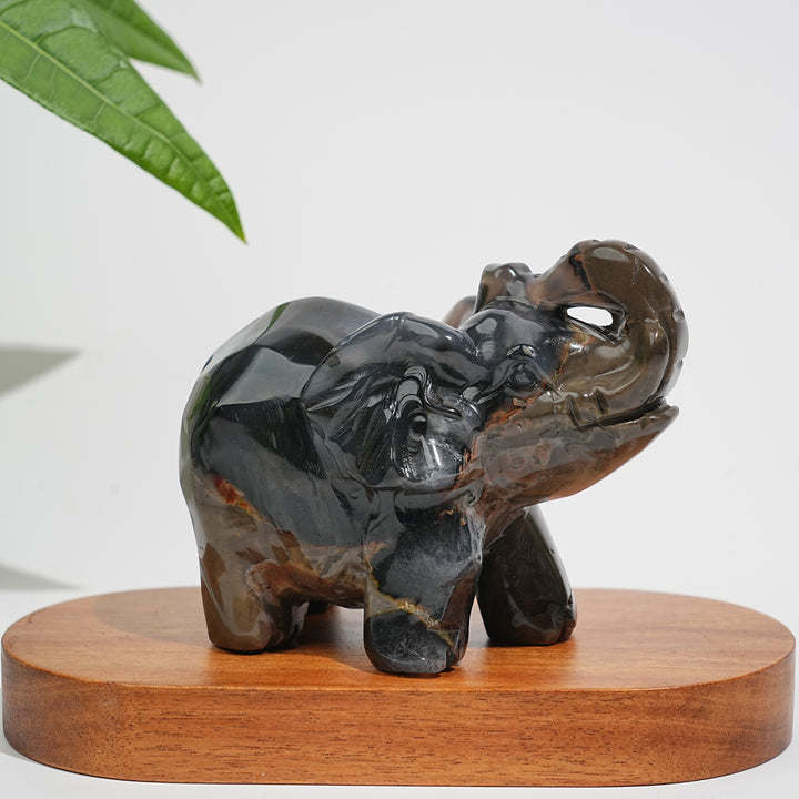 A Slightly Imperfect Natural Volcanic Agate Trunk-Up Elephant Carving