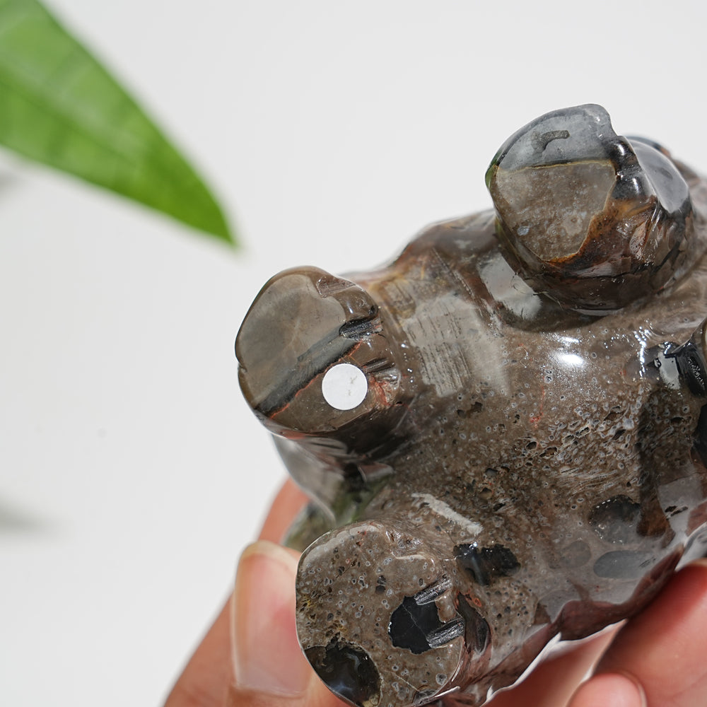 A Slightly Imperfect Natural Volcanic Agate Trunk-Up Elephant Carving
