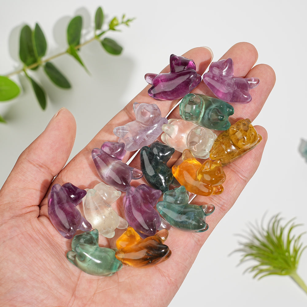 Natural Crystal Carving Cute Fluorite Wiggle Cat